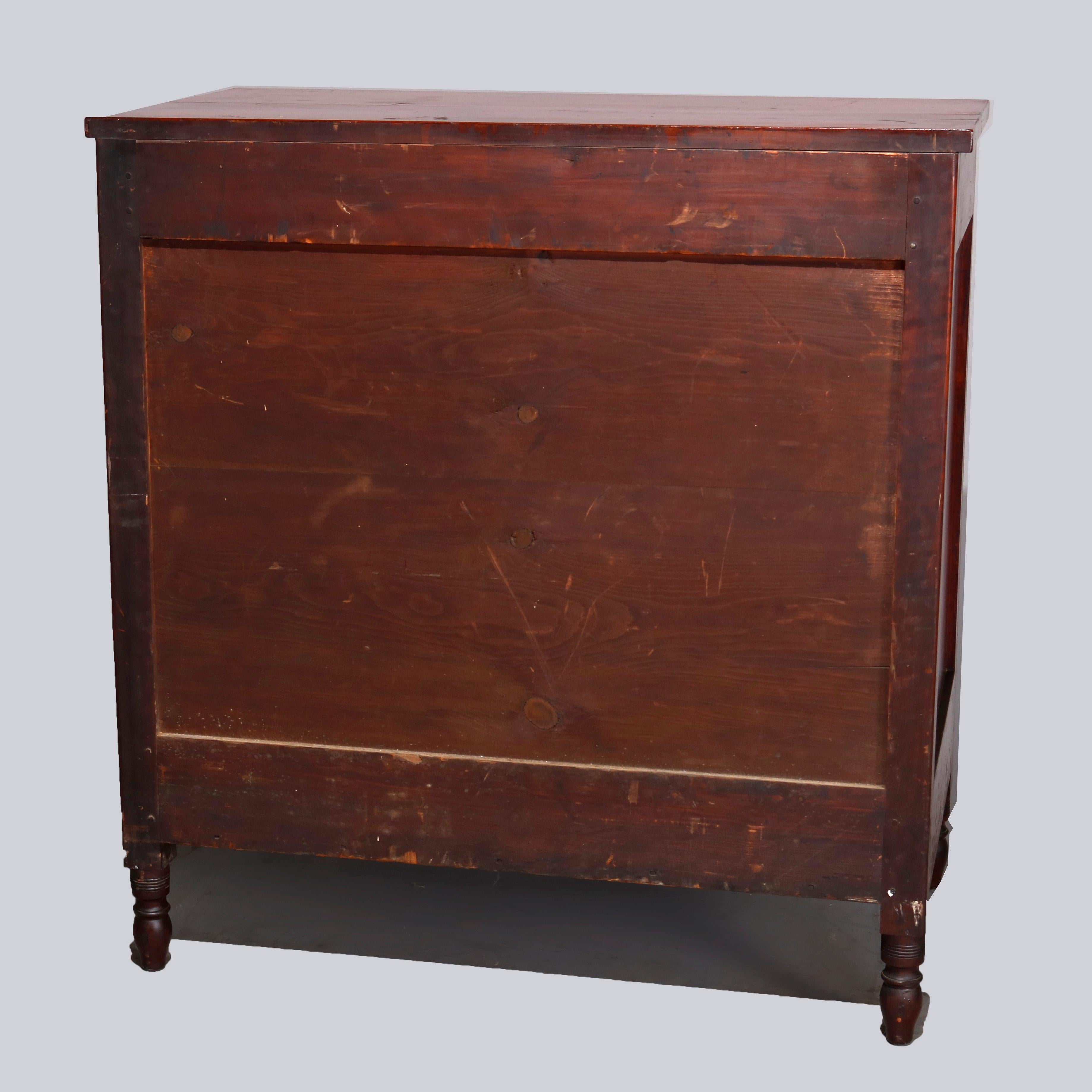 Carved Vintage Sheraton Cherry Chest of Drawers with Original Finish and Pulls