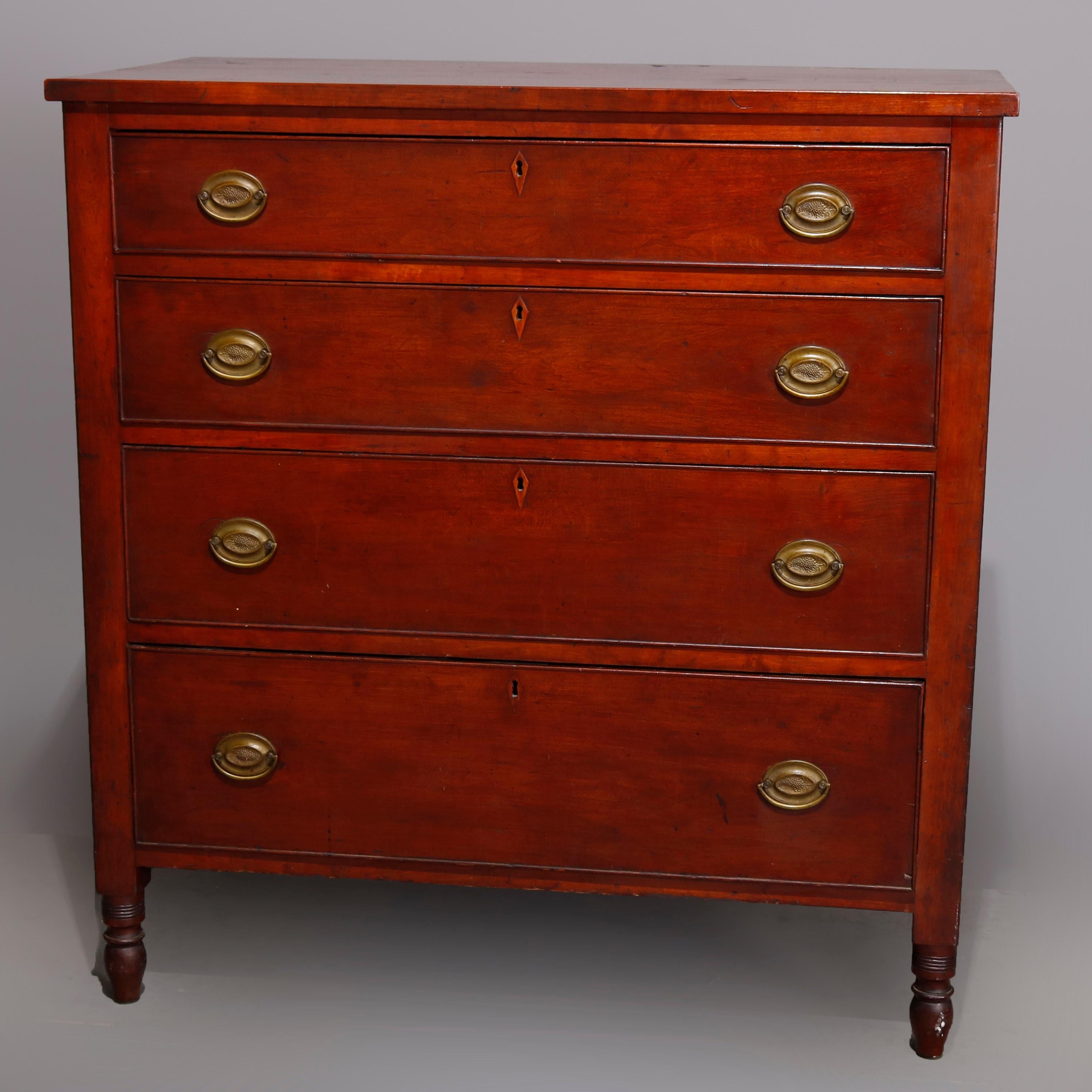 20th Century Vintage Sheraton Cherry Chest of Drawers with Original Finish and Pulls
