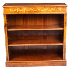 Vintage Sheraton Revival Low Burr Walnut Open Bookcase