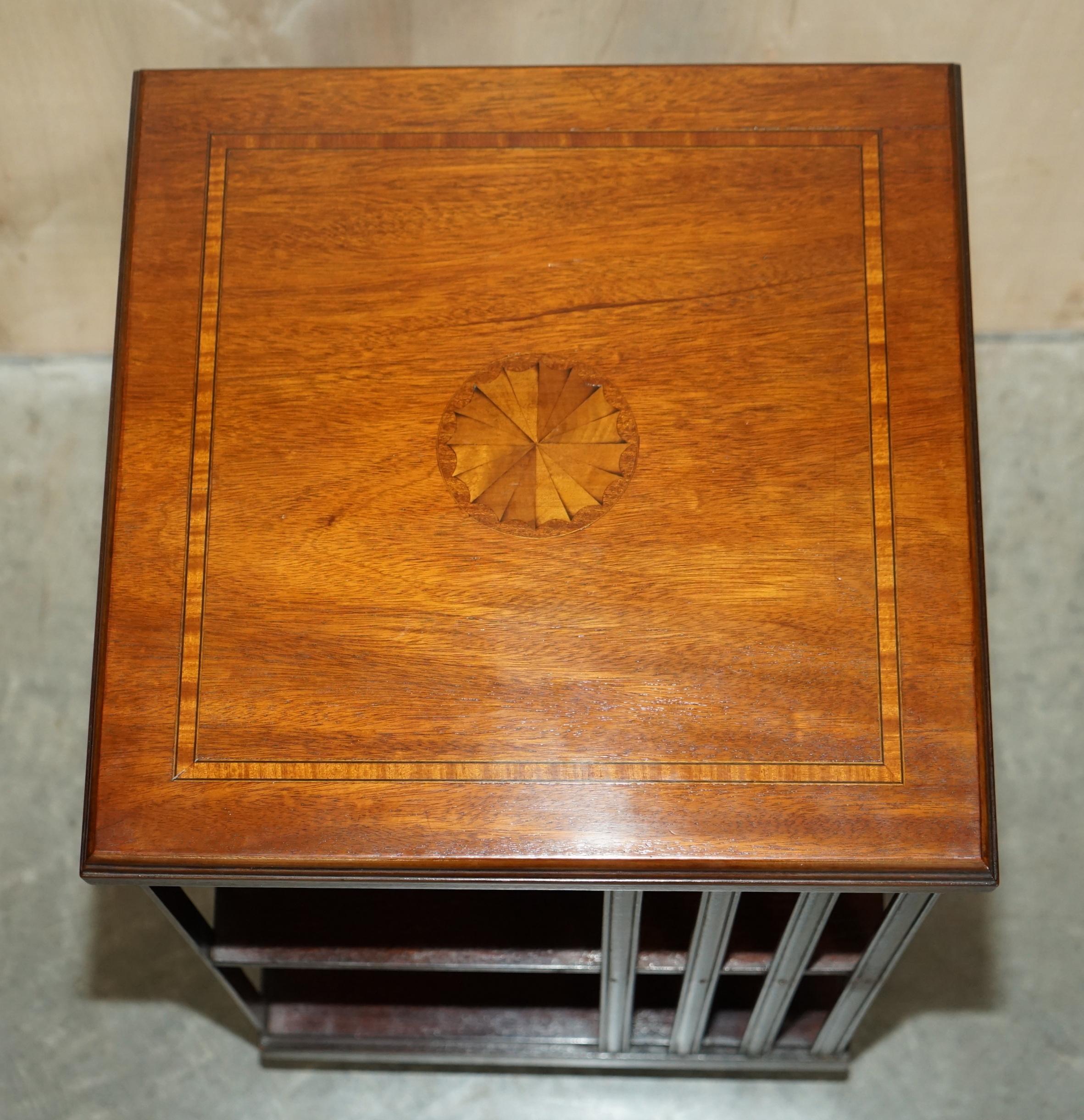 Vintage Sheraton Revival Hardwood & Satinwood Revolving Bookcase Side End Table For Sale 5