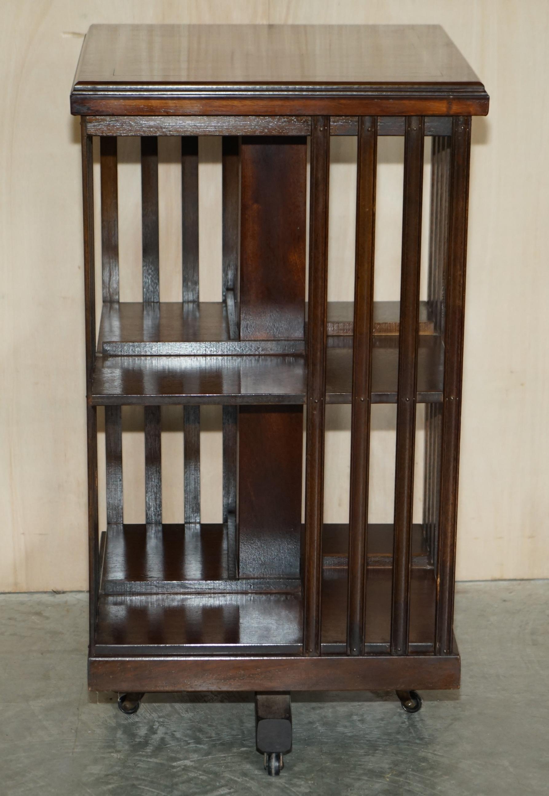 Vintage Sheraton Revival Hardwood & Satinwood Revolving Bookcase Side End Table For Sale 9
