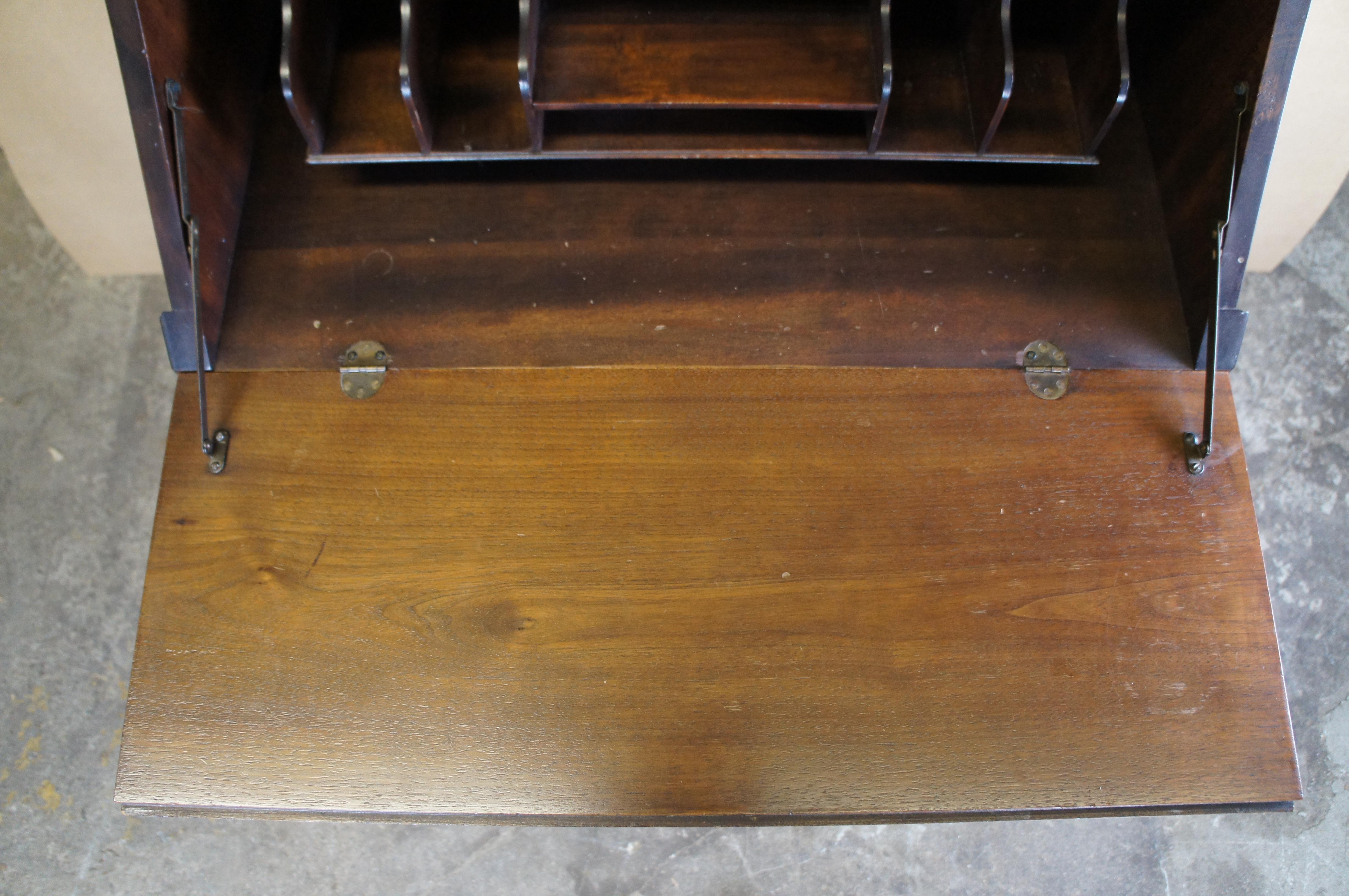 Brass Sheraton Style Mahogany Drop Front Secretary Writing Desk