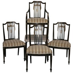 Early to Mid 20th Century Sheraton Style Painted Dining Chairs, Set of Four