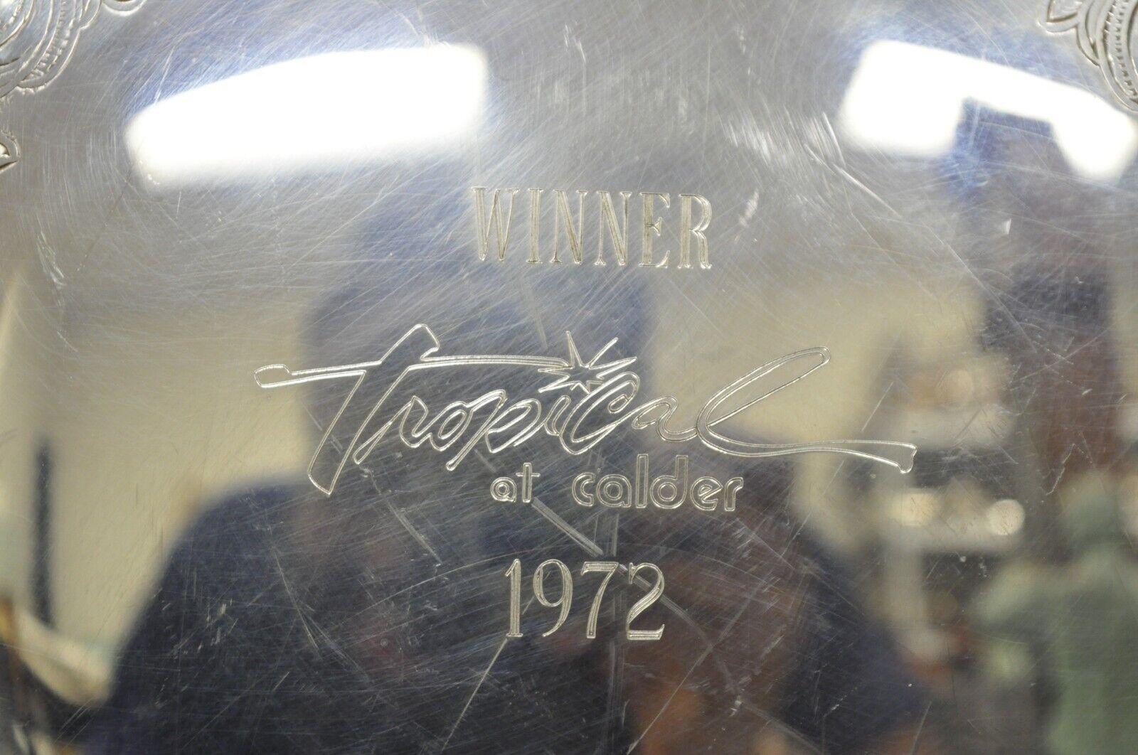 Victorian Vintage Sheridan 18” Round Award Platter Tray “Winner Tropical at Calder 1972” For Sale