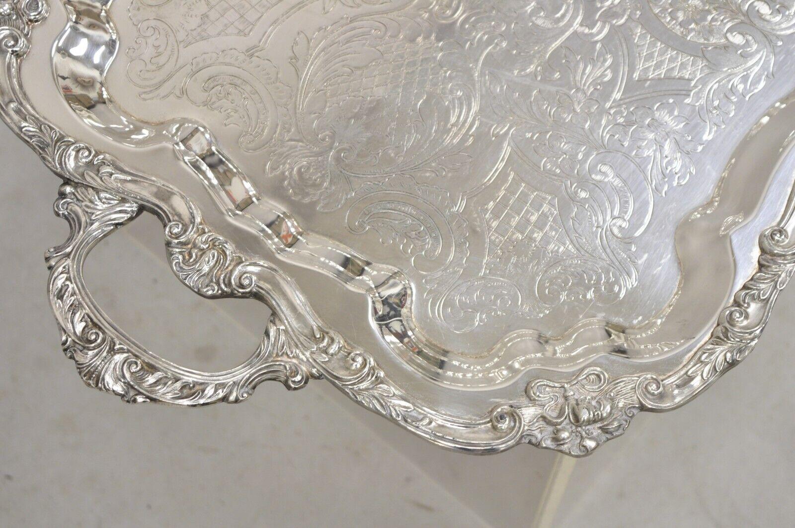 Vintage Sheridan Large Ornate Silver Plated Victorian Style Serving Platter Tray For Sale 7