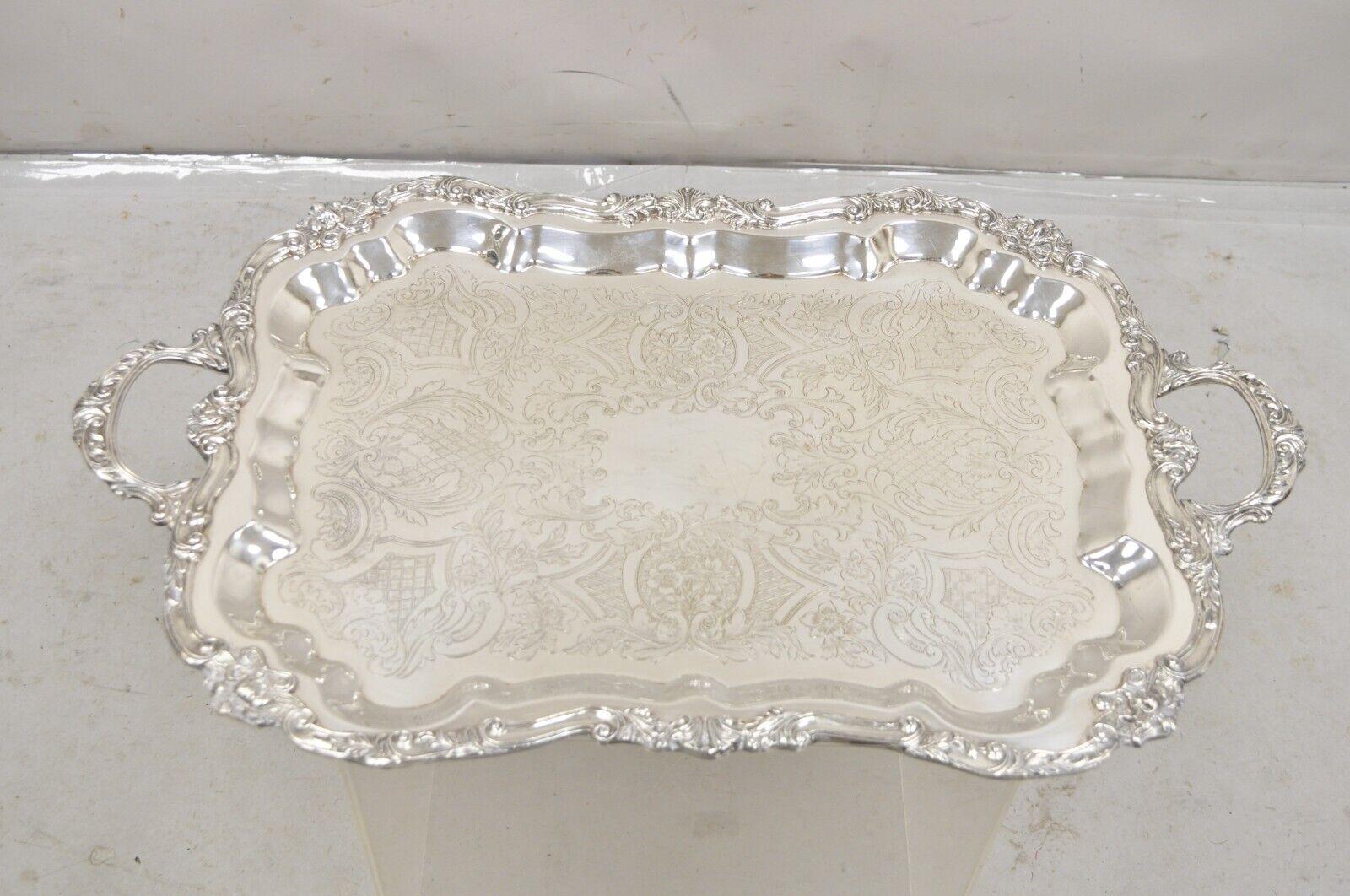 Vintage Sheridan Large Ornate Silver Plated Victorian Style Serving Platter Tray . Circa Mid 20th Century. Measurements:  2
