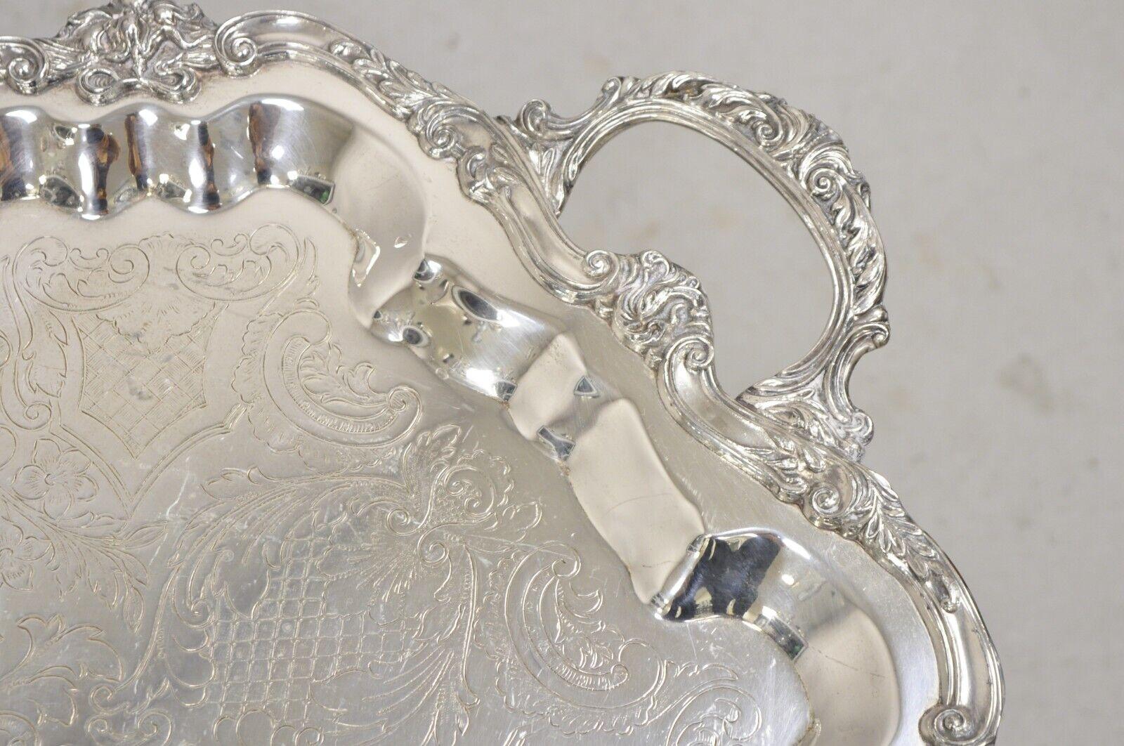 Vintage Sheridan Large Ornate Silver Plated Victorian Style Serving Platter Tray For Sale 1