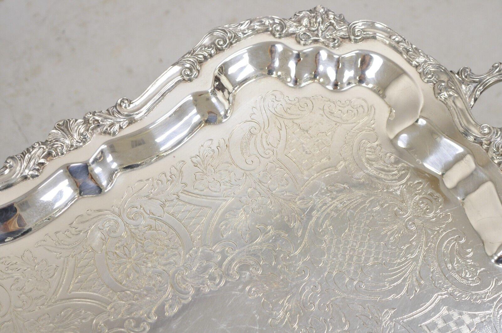 Vintage Sheridan Large Ornate Silver Plated Victorian Style Serving Platter Tray For Sale 3