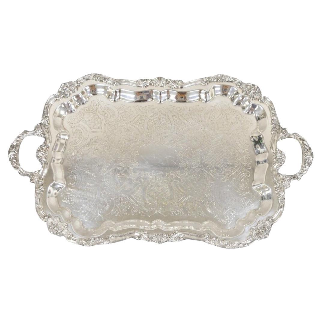 Vintage Sheridan Large Ornate Silver Plated Victorian Style Serving Platter Tray For Sale
