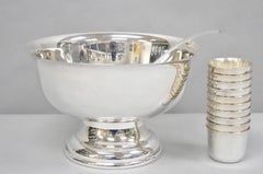 Vintage Sheridan Mid Century Modern Silver Plated Punch Bowl Set w/ 10 Cups