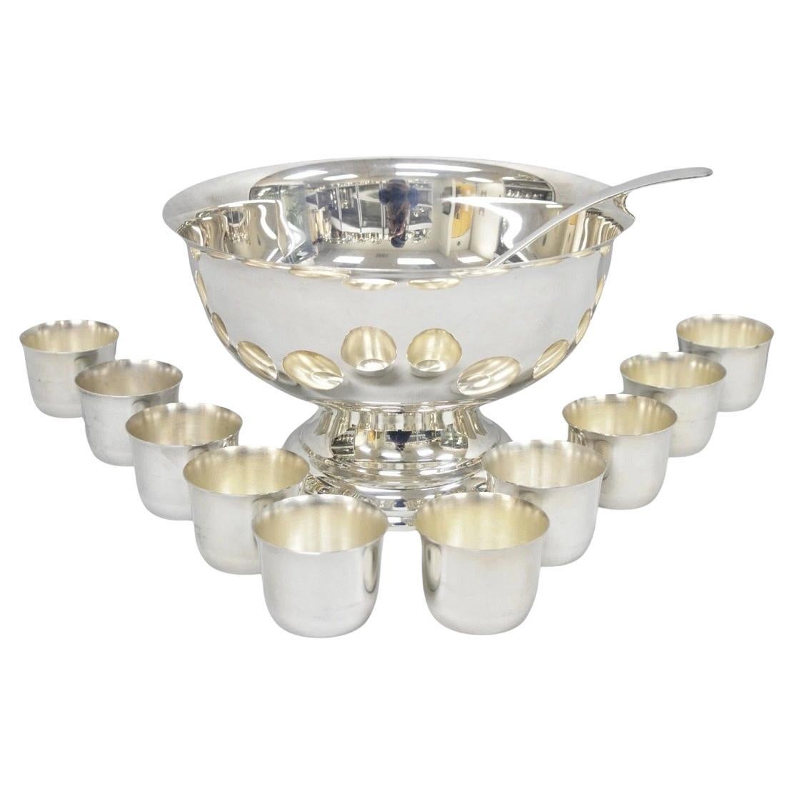 Vintage Sheridan Mid Century Modern Silver Plated Punch Bowl Set w/ 10 Cups