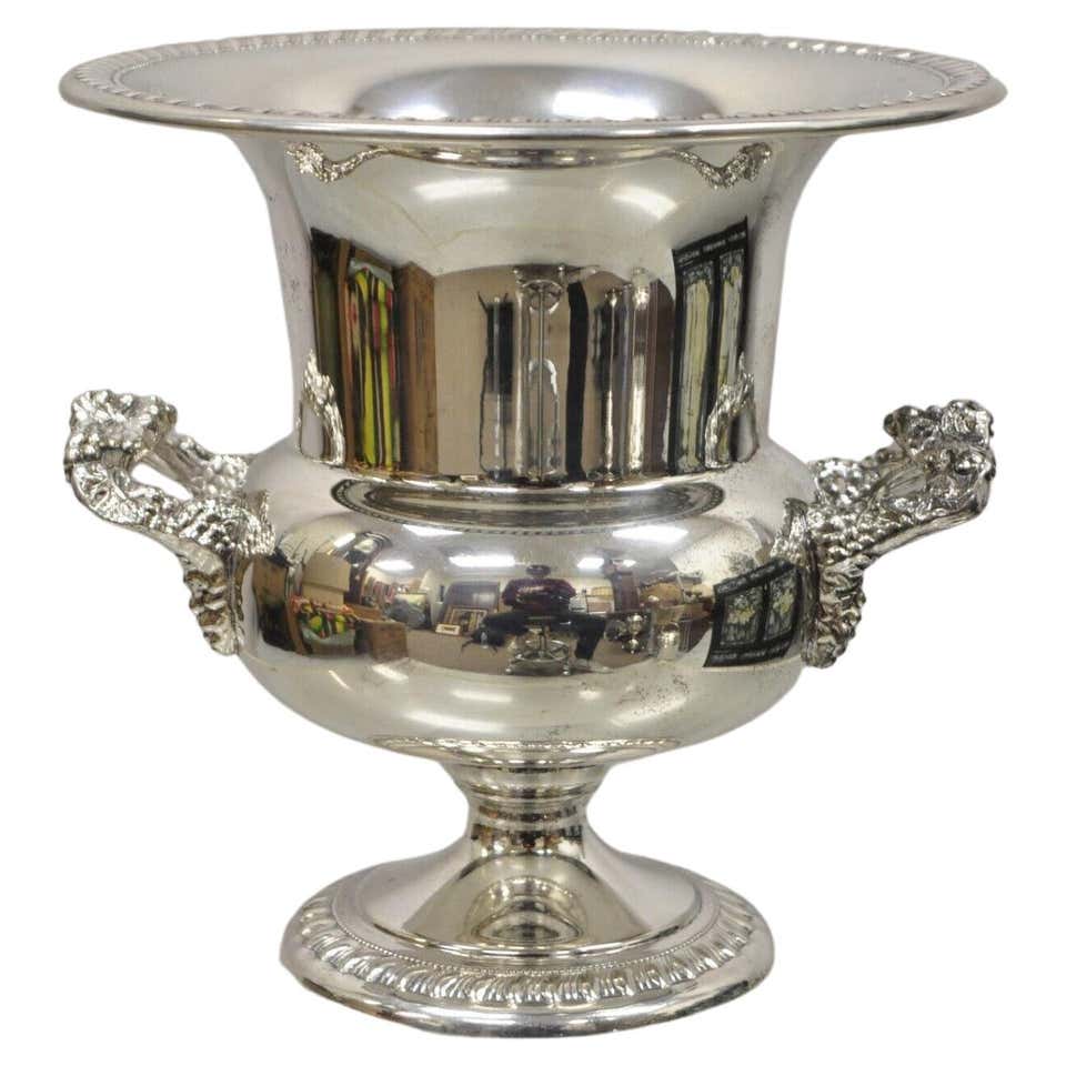 Regency Silver Pattern Antique English Regency Silver Plate Ice Bucket w/ Reticulating Hinge ...