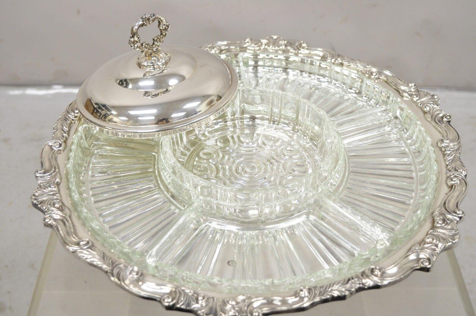Victorian Vintage Sheridan Silver Plated Lazy Susan Revolving Serving Party Platter Tray For Sale