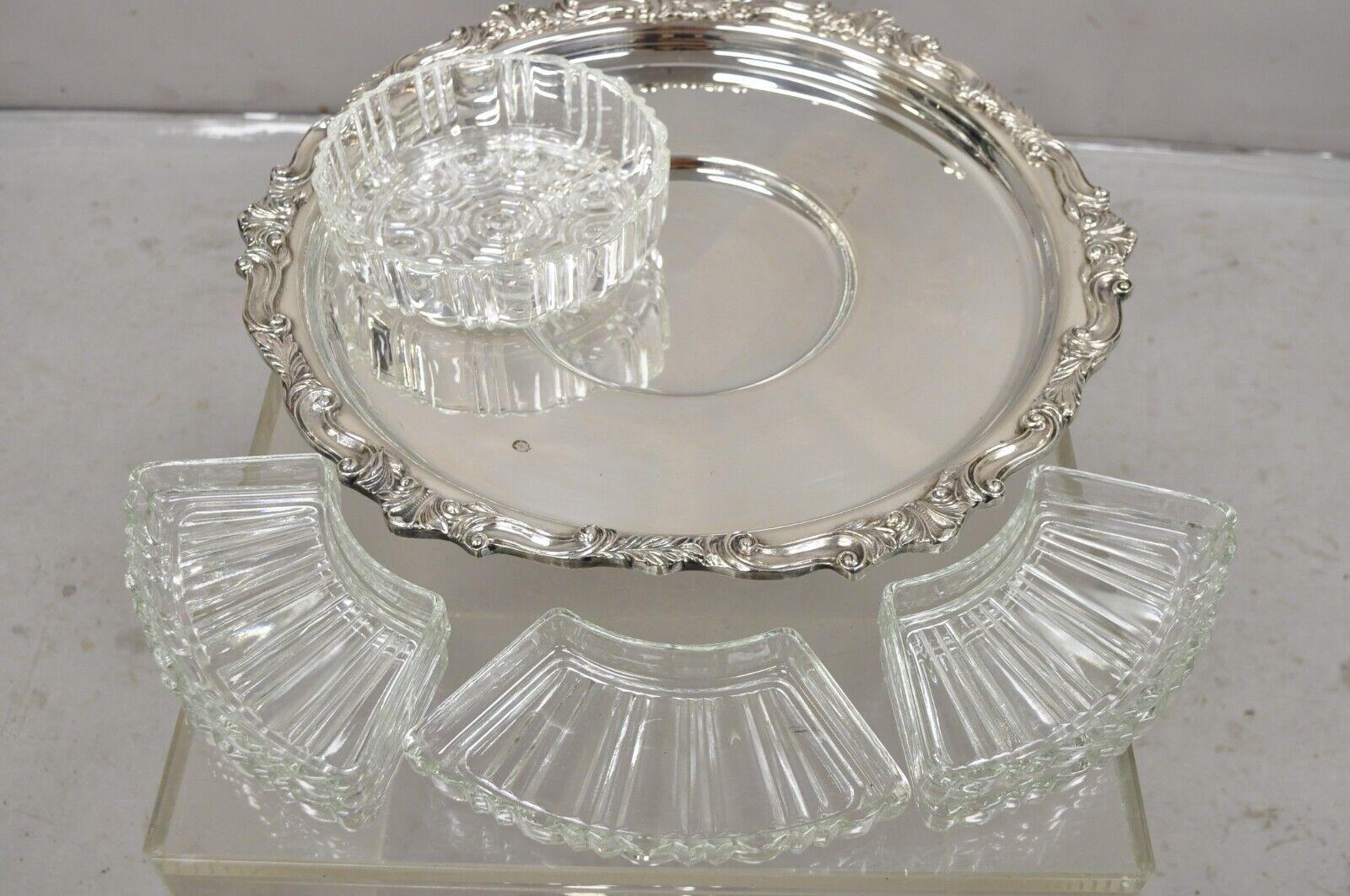 20th Century Vintage Sheridan Silver Plated Lazy Susan Revolving Serving Party Platter Tray For Sale