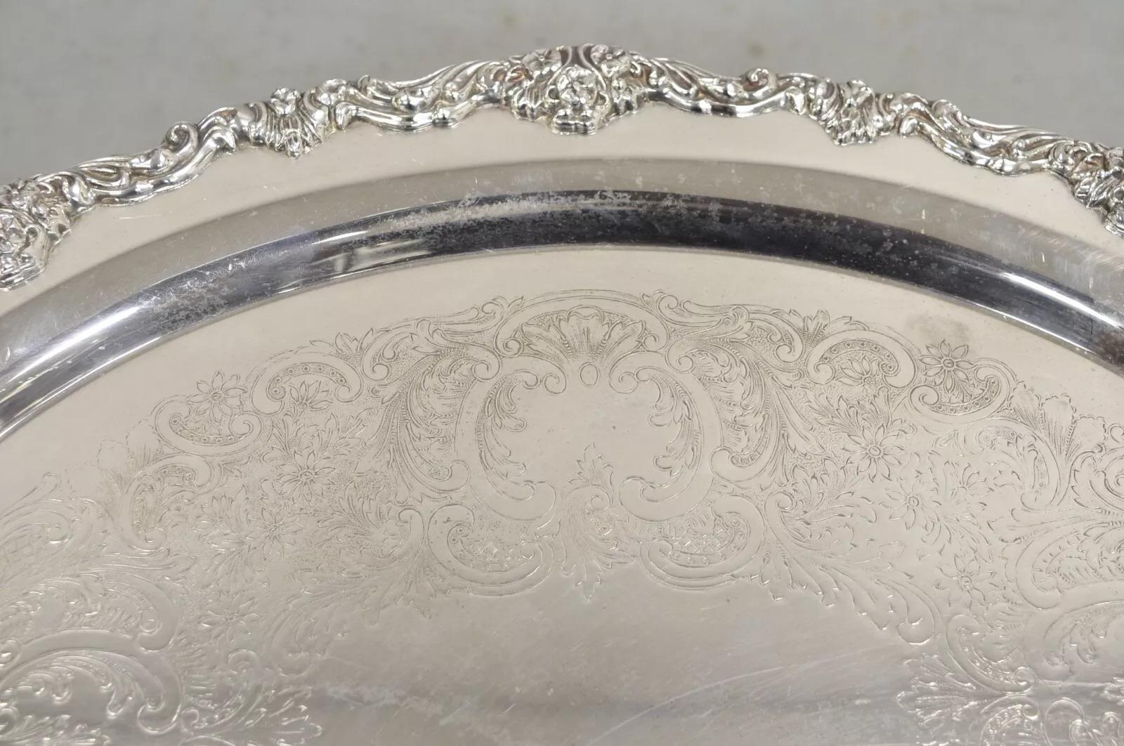 Paire de plateaux ovales Sheridan Victorian Floral Repousse Silver Plated en vente 4