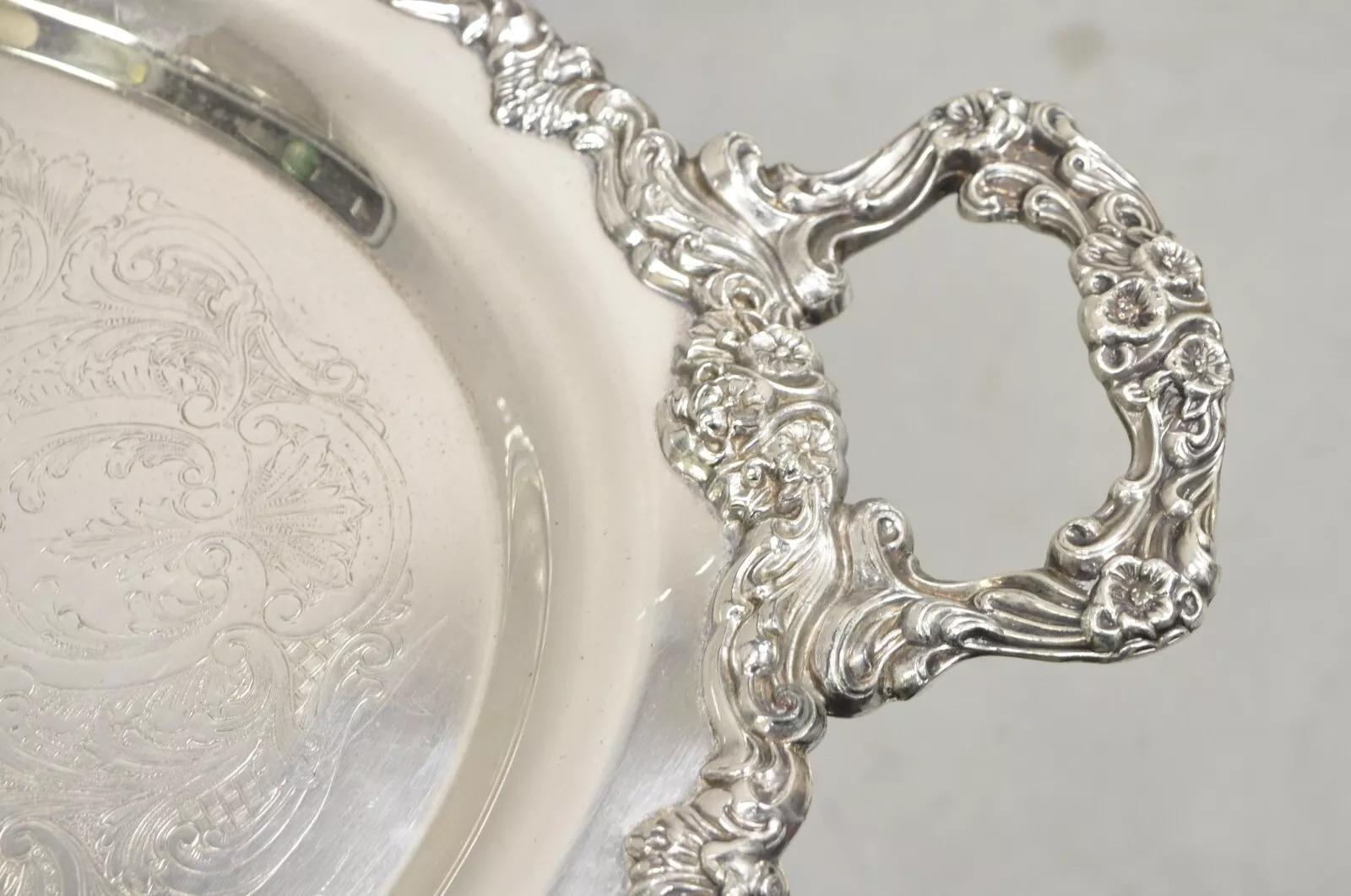 Paire de plateaux ovales Sheridan Victorian Floral Repousse Silver Plated en vente 5