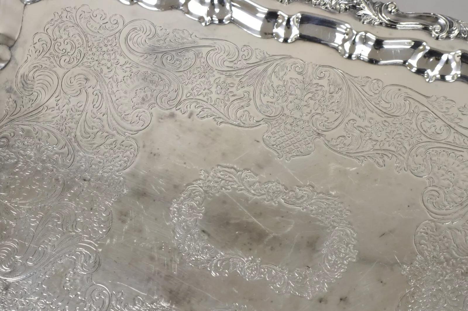 Vintage Sheridan Bandeja victoriana ornamentada de gran tamaño con baño de plata en venta 4