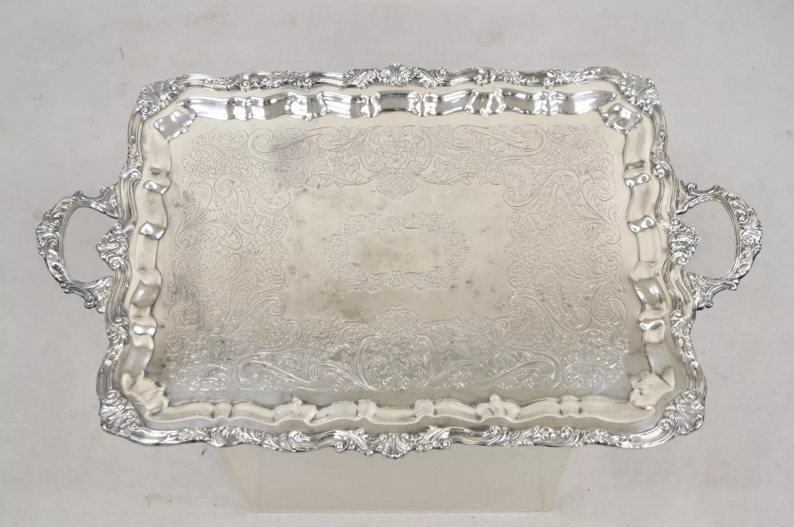Vintage Sheridan Bandeja victoriana ornamentada de gran tamaño con baño de plata en venta 5