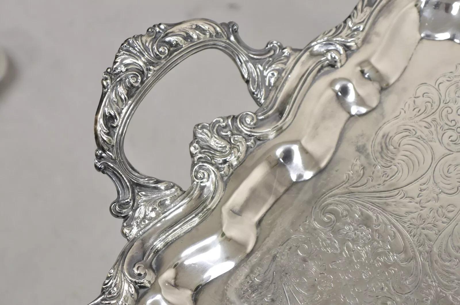 Vintage Sheridan Bandeja victoriana ornamentada de gran tamaño con baño de plata Victoriano en venta
