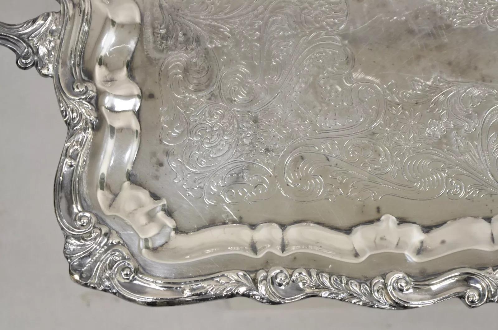 Vintage Sheridan Bandeja victoriana ornamentada de gran tamaño con baño de plata en Bueno estado para la venta en Philadelphia, PA