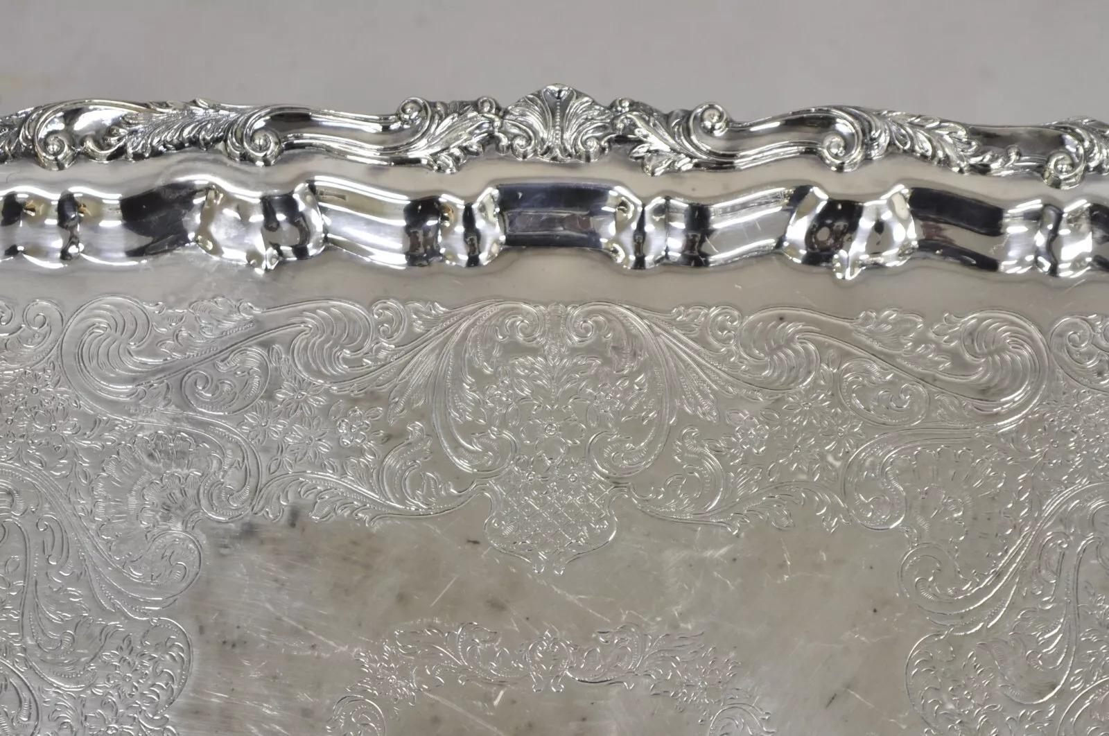 Vintage Sheridan Bandeja victoriana ornamentada de gran tamaño con baño de plata en venta 1