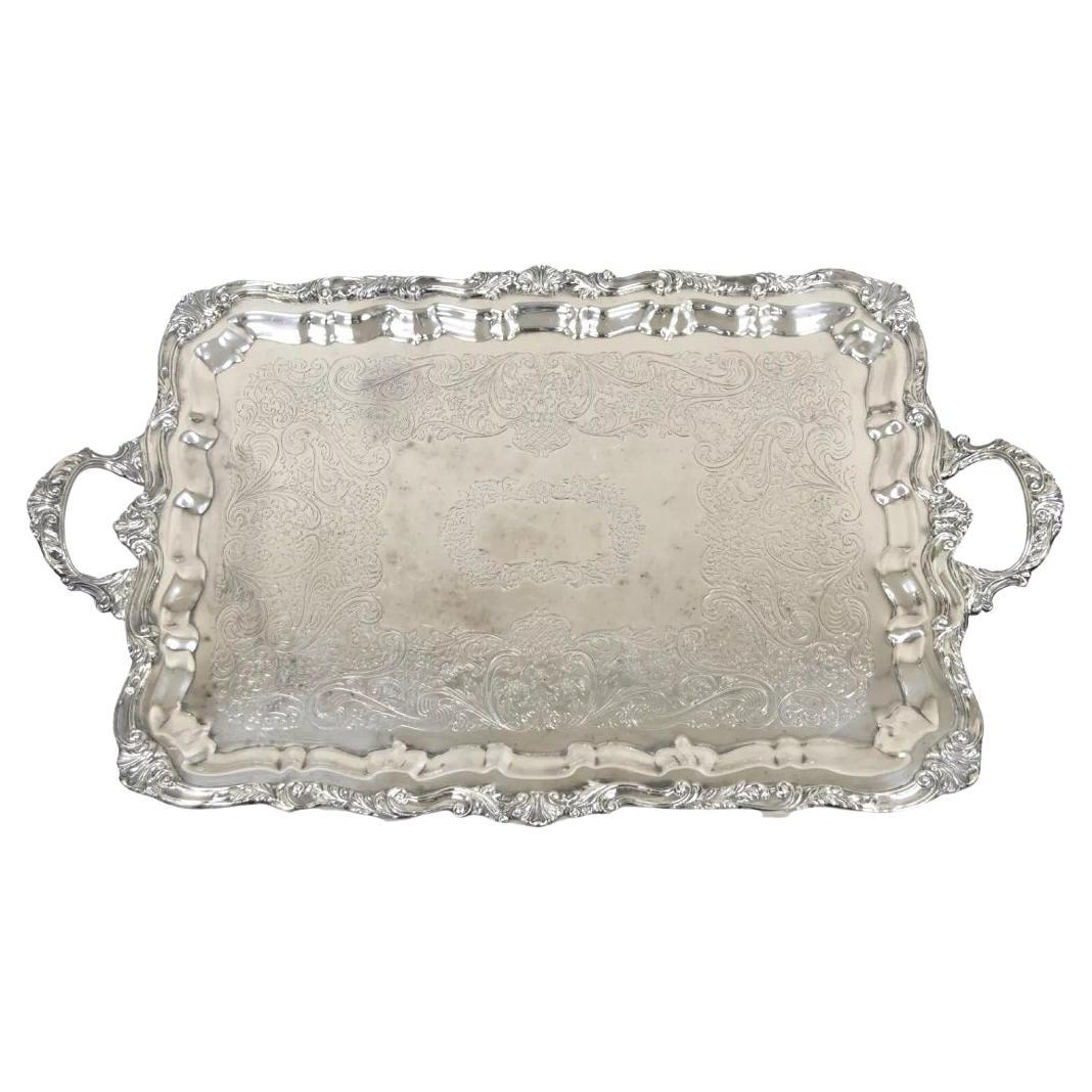 Vintage Sheridan Bandeja victoriana ornamentada de gran tamaño con baño de plata