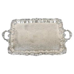 Vintage Sheridan Bandeja victoriana ornamentada de gran tamaño con baño de plata