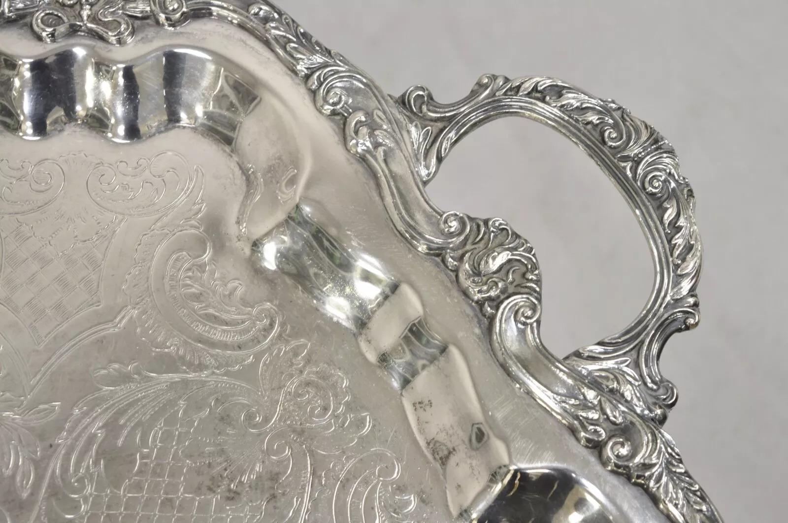 Bandeja de servir victoriana festoneada con baño de plata Vintage Sheridan en venta 3
