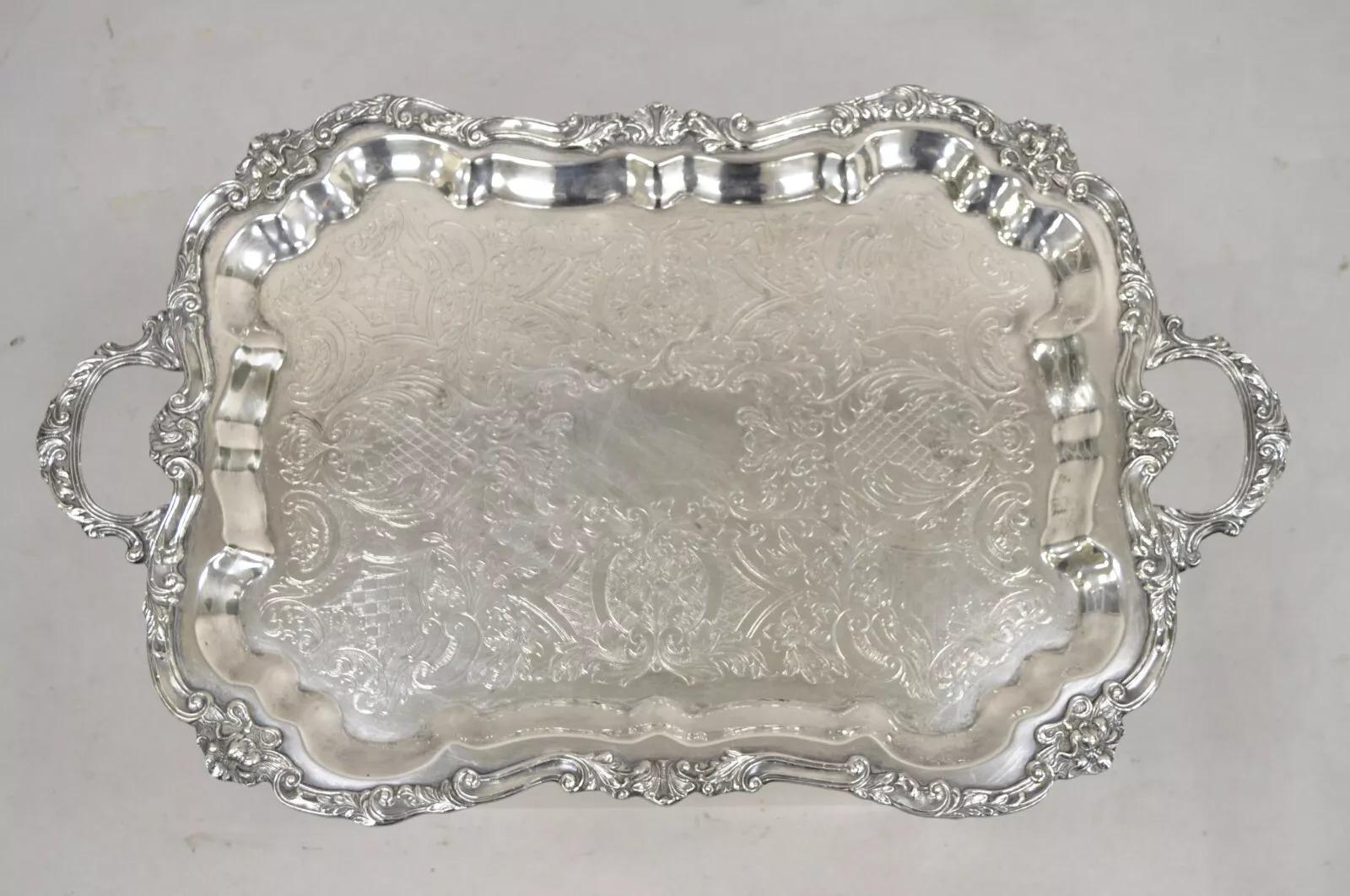 Bandeja de servir victoriana festoneada con baño de plata Vintage Sheridan en venta 5