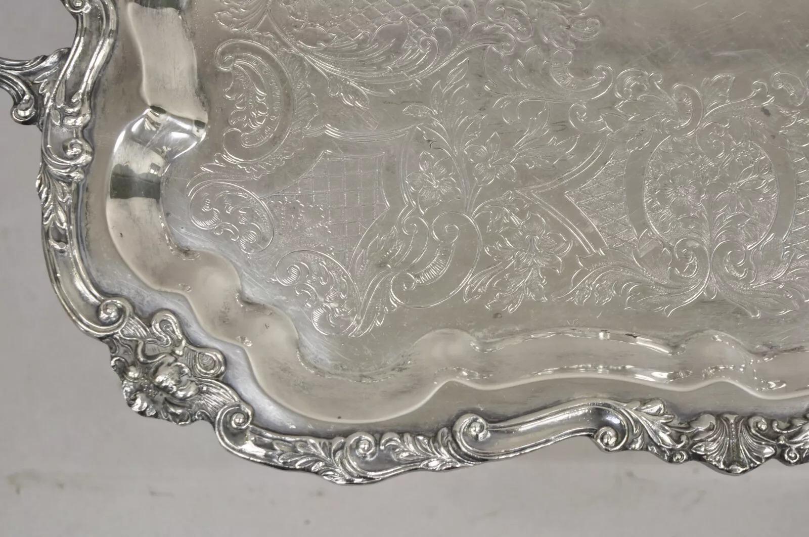 Bandeja de servir victoriana festoneada con baño de plata Vintage Sheridan Desconocido en venta