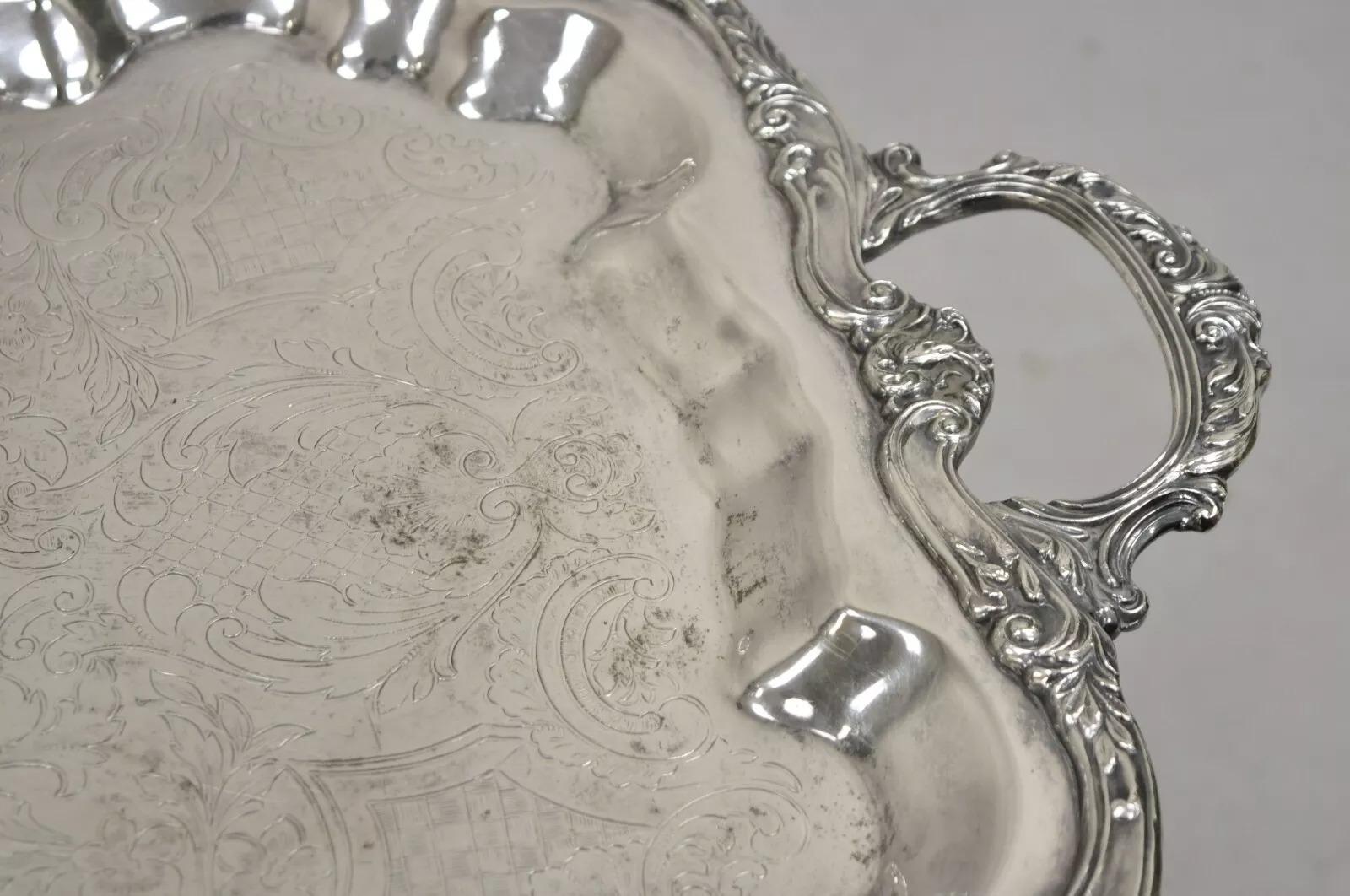 Bandeja de servir victoriana festoneada con baño de plata Vintage Sheridan en venta 1