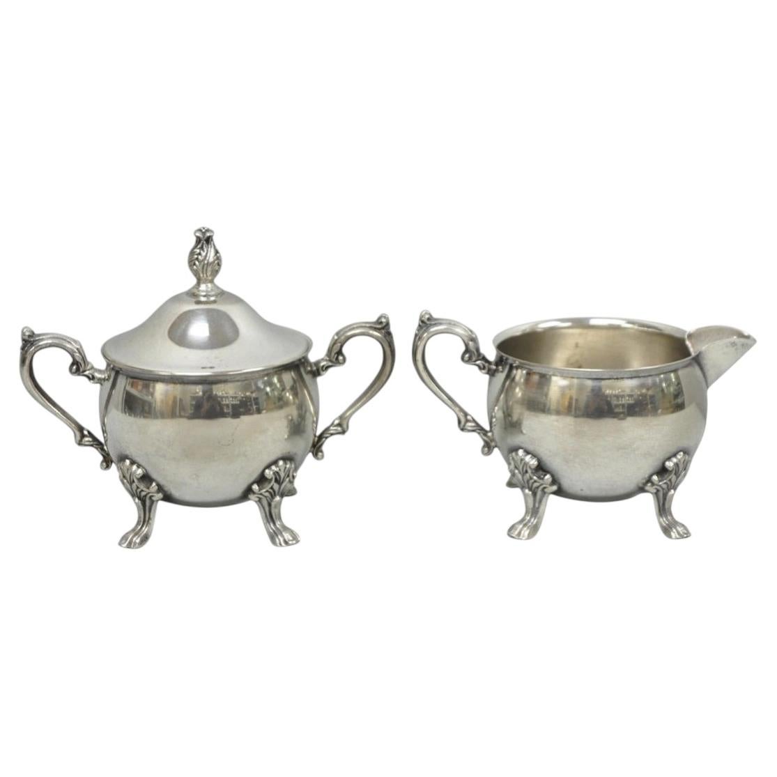 Vintage Sheridan Victorian Silver Plated Footed Lidded Sugar Bowl & Creamer Set