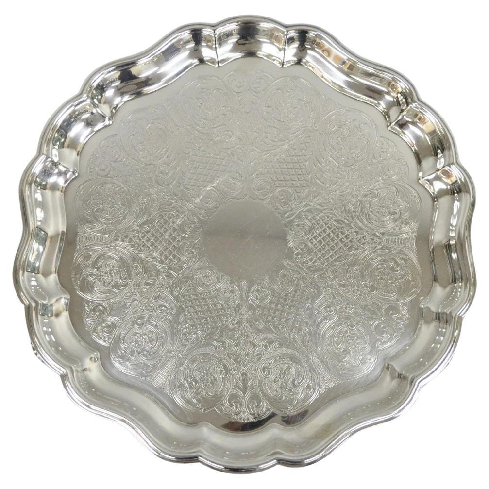Vintage Sheridan Victorian Silver Plated Footed Round Serving Platter Bar Tray