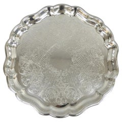 Vintage Sheridan Victorian Silver Plated Footed Round Serving Platter Bar Tray
