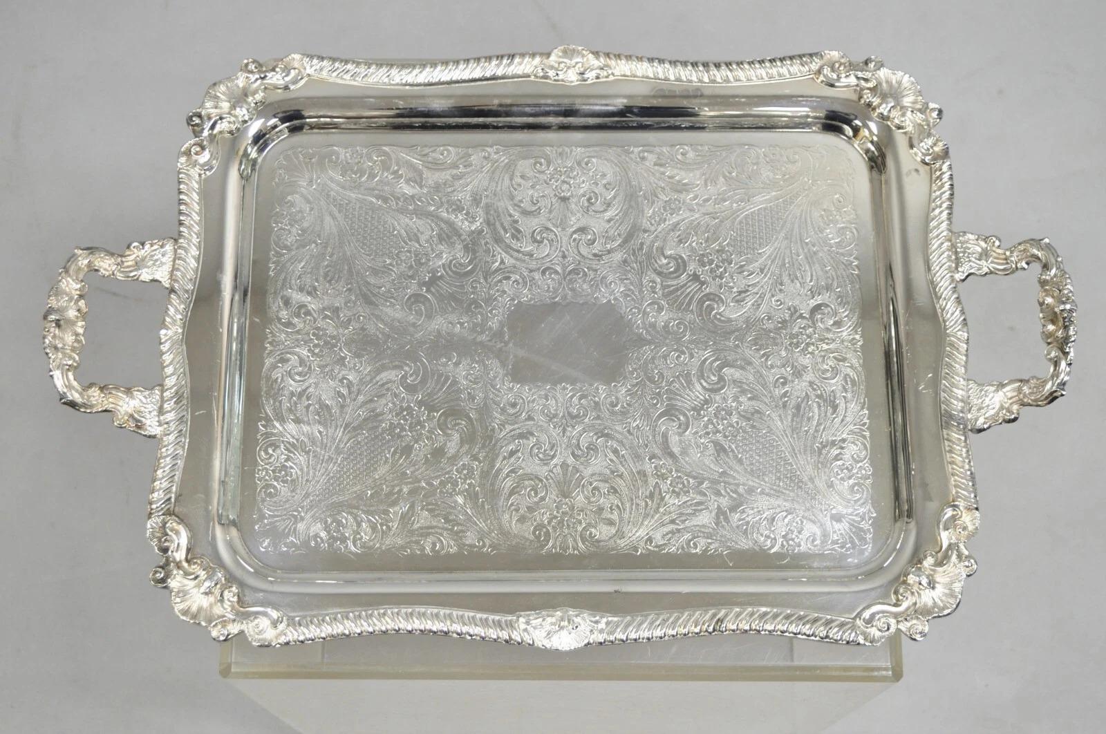 Plateau de service de bar orné en métal argenté Sheridan Victorian en vente 5