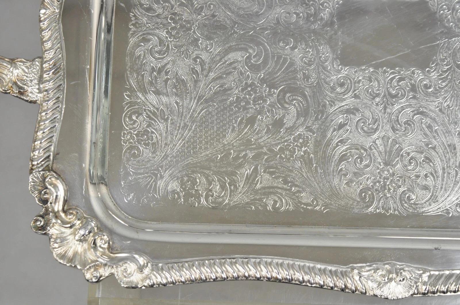 Plaqué argent Plateau de service de bar orné en métal argenté Sheridan Victorian en vente