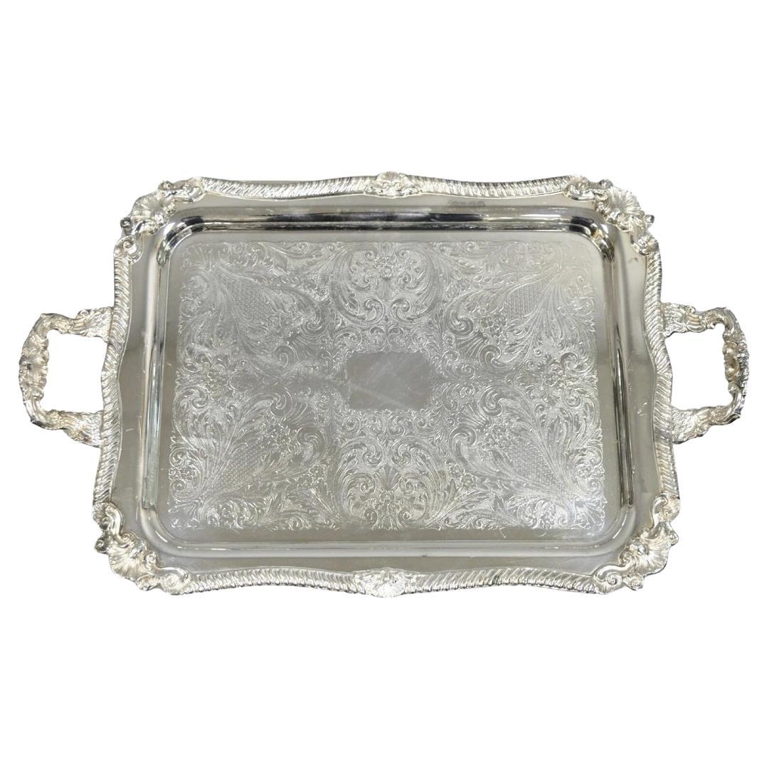 Vintage Sheridan Plato de servir victoriano plateado ornamentado Bandeja de bar