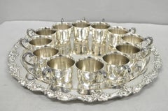 Vintage Sheridan Victorian Silver Plated Punch Bowl Set w/ 12 Cups and Tray