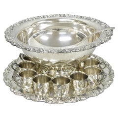 Vintage Sheridan Victorian Silver Plated Punch Bowl Set w/ 12 Cups and Tray