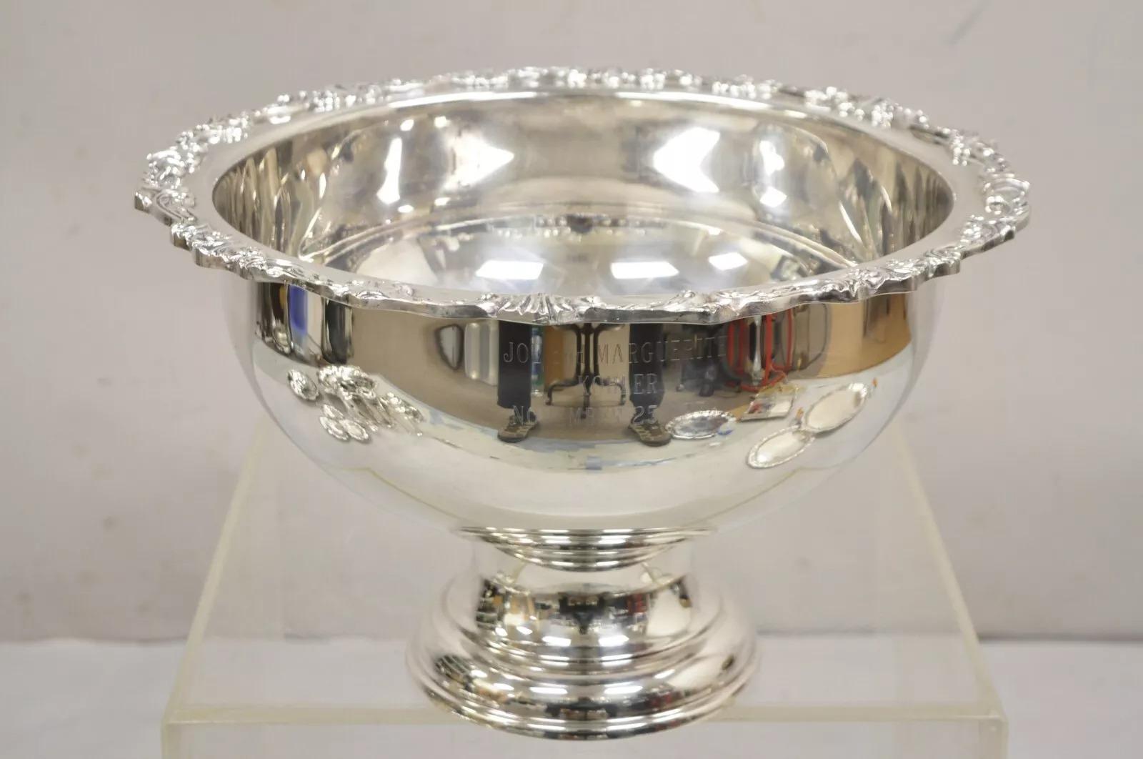 Vintage Sheridan Victorian Style Silver Plated Footed Punch Bowl Engraved 7