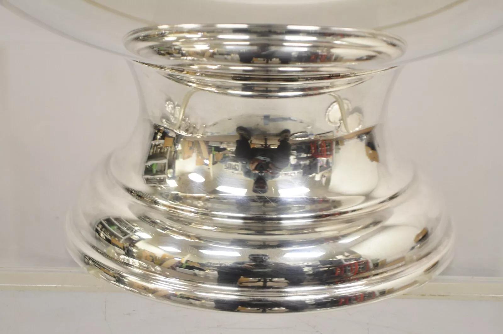 Vintage Sheridan Victorian Style Silver Plated Footed Punch Bowl Engraved In Good Condition In Philadelphia, PA
