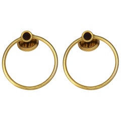 Retro Sherle Wagner 22-Karat Gold Tiger Eye Gemstone, Pair of Towel Bath Rings