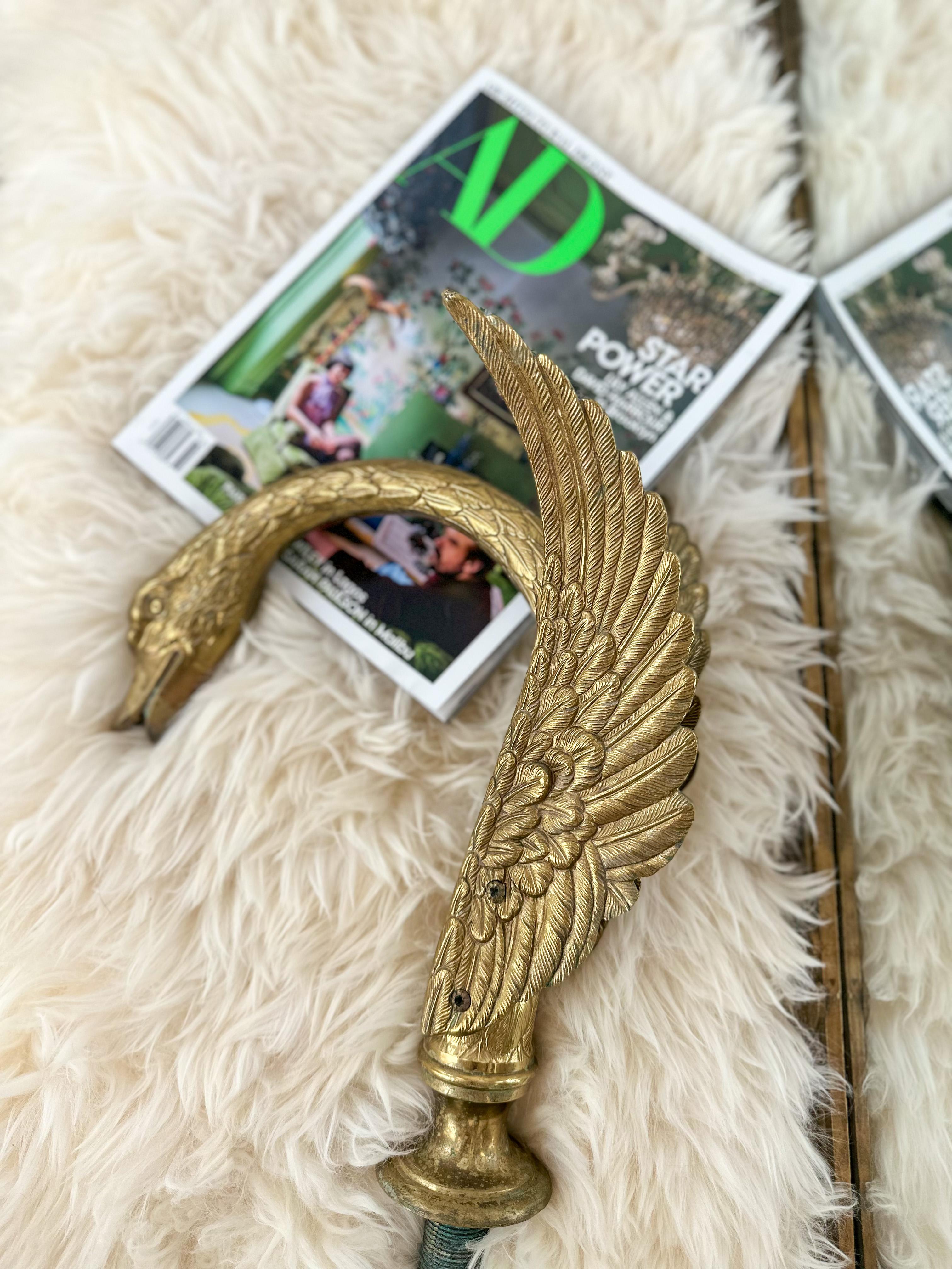 Majestic vintage Sherle Wagner brass swan tub spout, as seen recently on Architectural Digest in Lily Allen and David Harbour’s Brooklyn residence. Sherle Wagner International has been known for luxury hardware and bath accessories since its