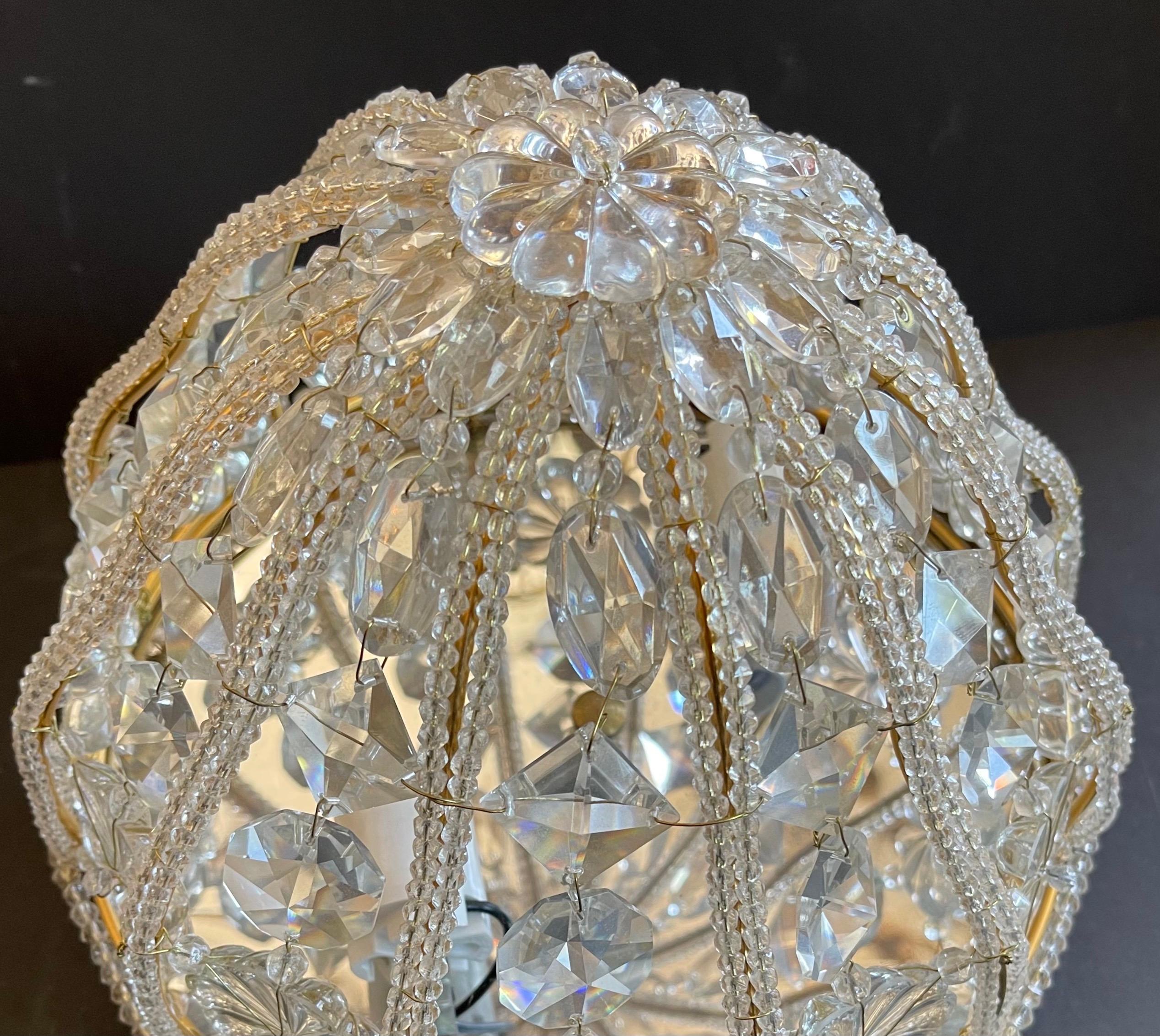 Belle Époque Vintage Sherle Wagner Gold Crystal Bead Basket Ceiling Light Flush Mount Fixture