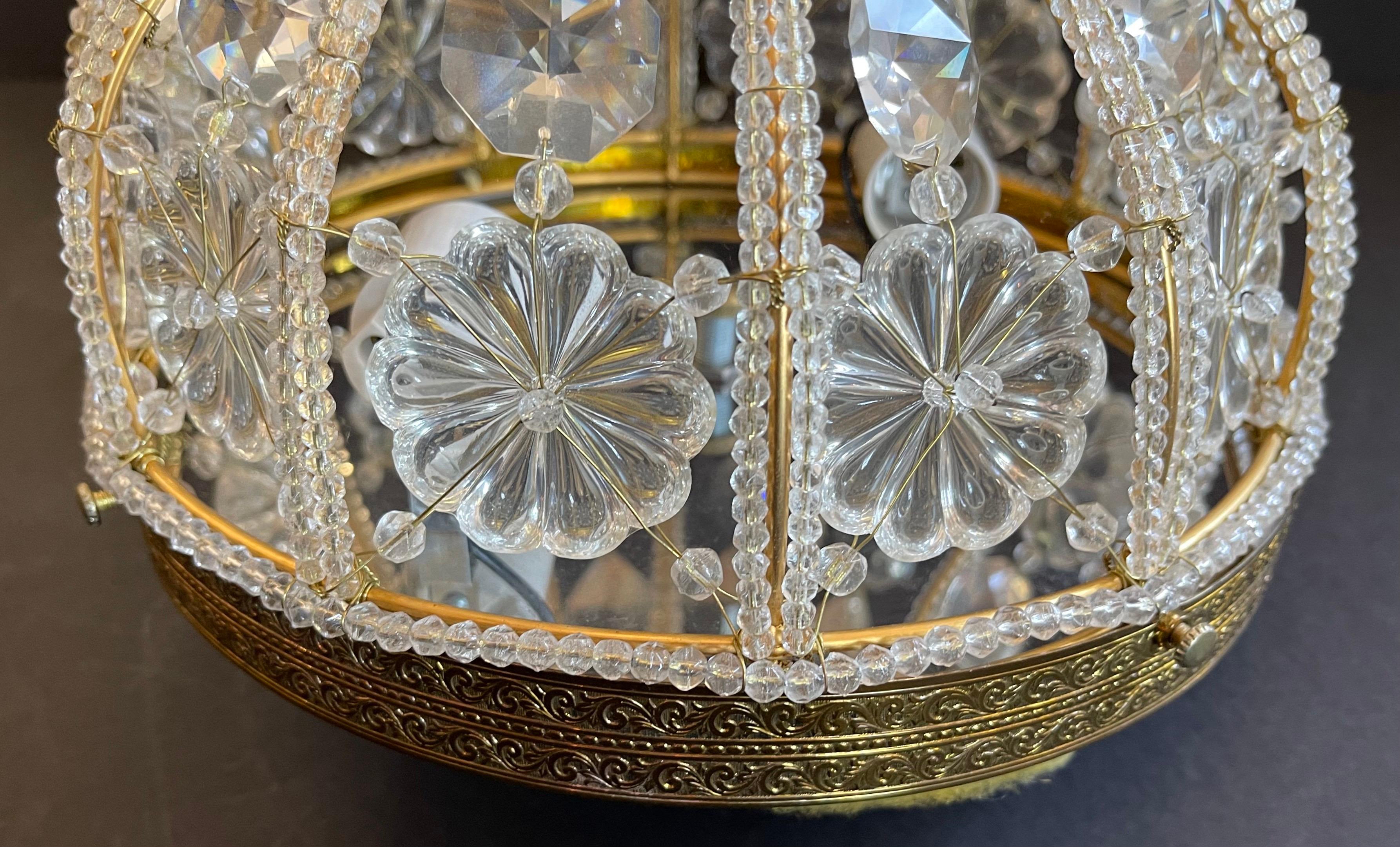 Vintage Sherle Wagner Gold Crystal Bead Basket Ceiling Light Flush Mount Fixture In Good Condition In Roslyn, NY