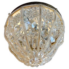 Vintage Sherle Wagner Gold Crystal Bead Basket Ceiling Light Flush Mount Fixture