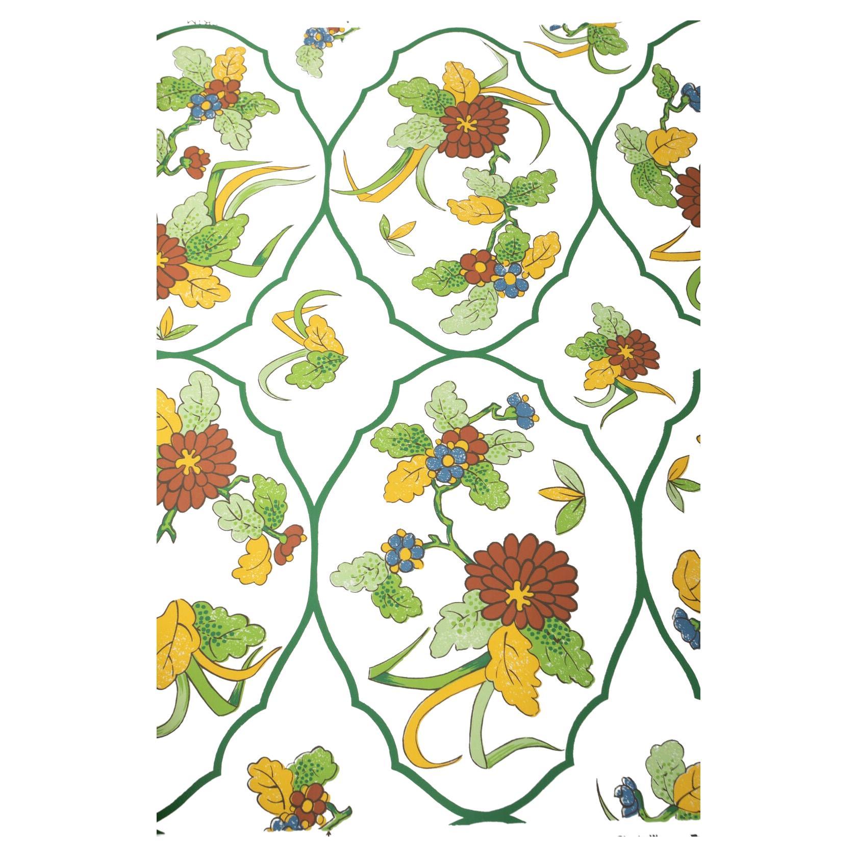 Vintage Sherle Wagner handprinted enamel mums floral pattern.
Wallpaper, 1960s. Gorgeous, rare hand-print from Sherle Wagner in their iconic Mums pattern. No longer in production. Amazing quality, heavy, high-quality paper. Measures approx. 30