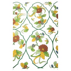 Vintage Sherle Wagner Handprinted Enamel Mums Wallpaper, 1960s, White, Green Red