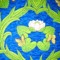 Vintage Sherle Wagner Handprinted Water Lillies Wallpaper, 1960s, Vibrant Blue