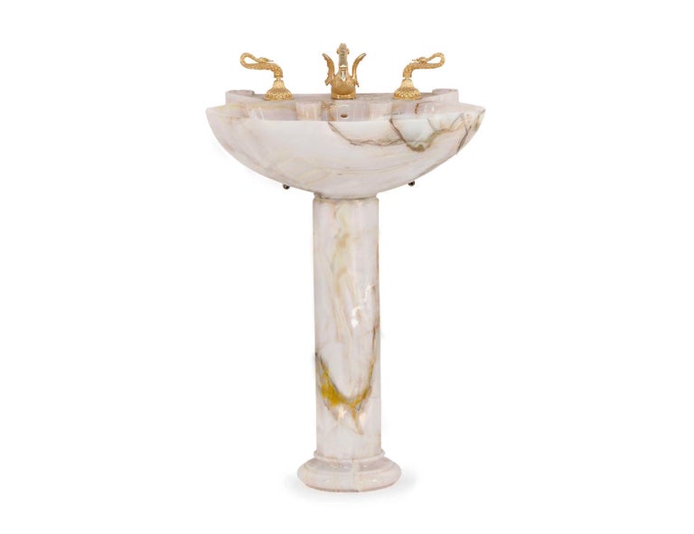 Vintage Sherle Wagner Onyx Sculptural Pedestal Sink, Seashell Rose